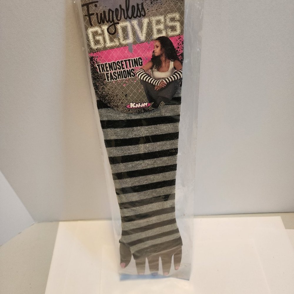Grey and Black Striped Fashion Arm Gloves